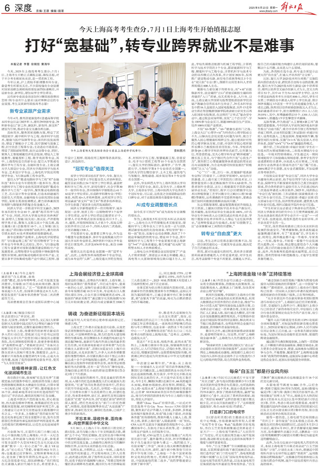 《解放日报》今天上海高考考生查分，7月1日上海考生开始填报志愿 打好“宽基础”，转专业跨界就业不是难事